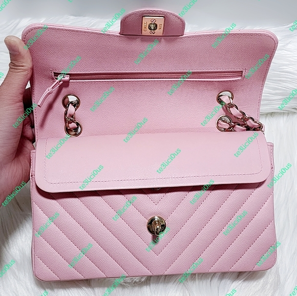 CHANEL 21s CHEVRON CAVIAR SAKURA PINK CLASSIC SMALL FLAP BAG - Picture 6 of 15